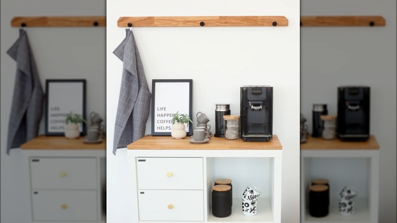 Coffee station on white cabinet