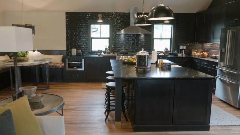 black and gold kitchen island