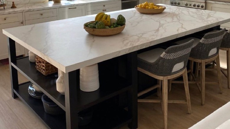 kitchen island with open shelving