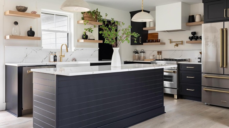 kitchen island with horizontal shiplap