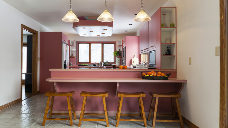 A bright pink kitchen