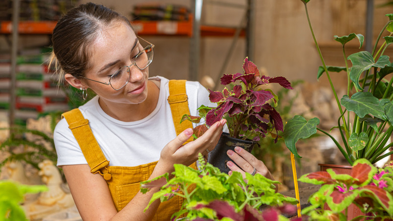 A young woman with outdoor plants