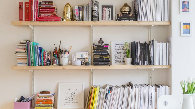 color-coded bookshelves