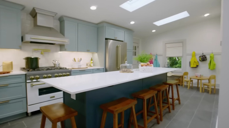 kitchen island with bar stools