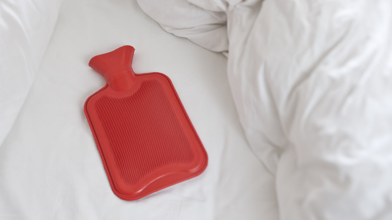 Hot water bottle in bed