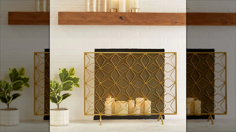 Modern fireplace screen with geometric star designs