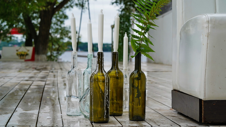 Wine bottles as candle holders