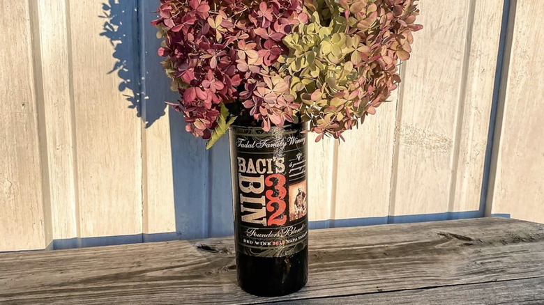 Wine bottle turned into vase