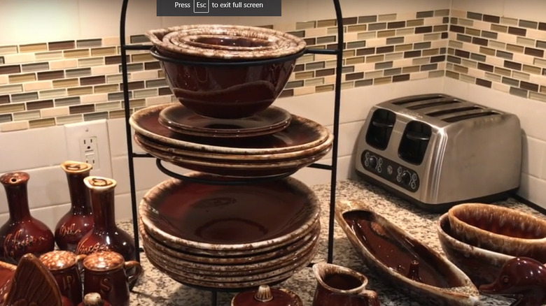 brown dripware dishware