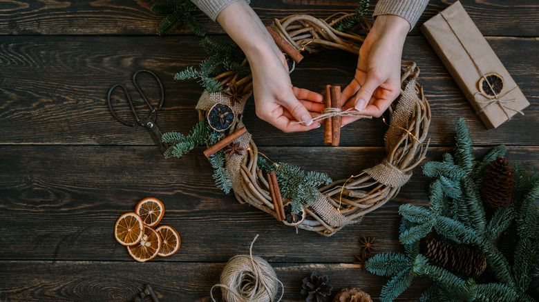 tree branch and cinnamon wreath