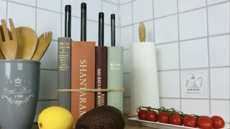 book knife block on kitchen counter