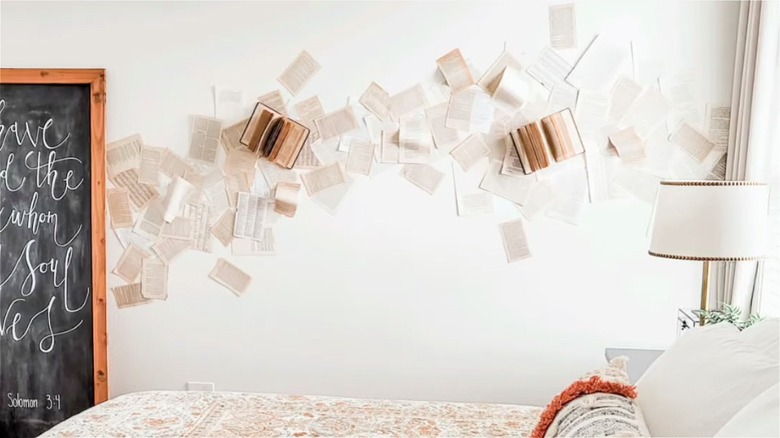 books decorated on bedroom wall