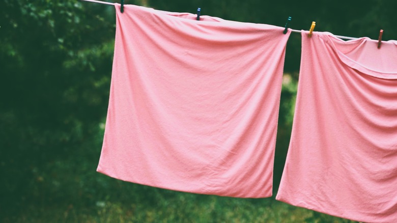 pillowcase drying on clothes line