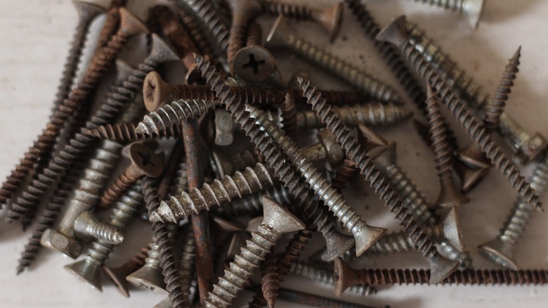 A pile of various screws on a surface