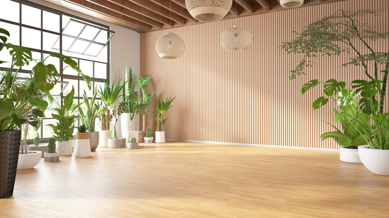 A room with bamboo hardwood floor