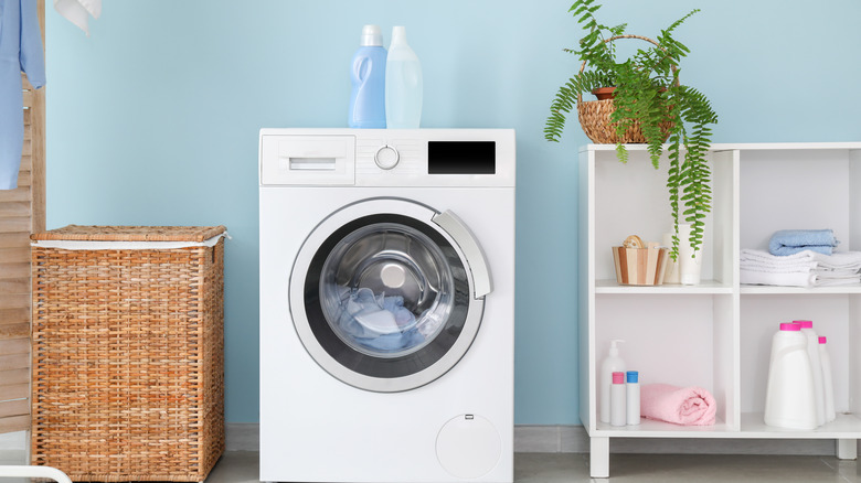 Laundry room pale blue walls