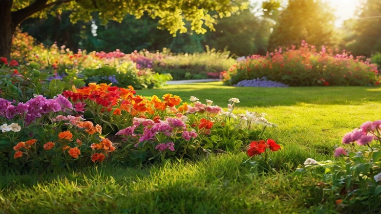 Beautiful garden with many flowers