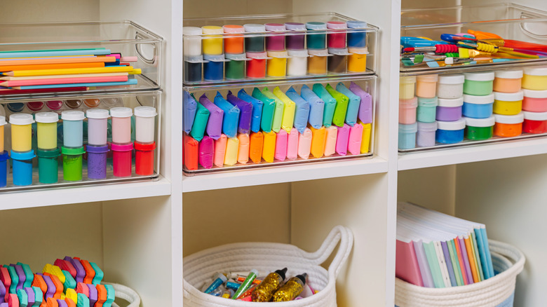 A well-organized craft shelving system