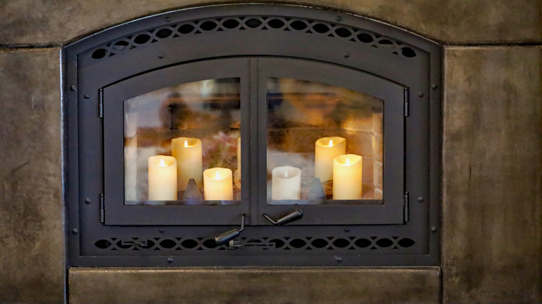 fireplace of flameless candles