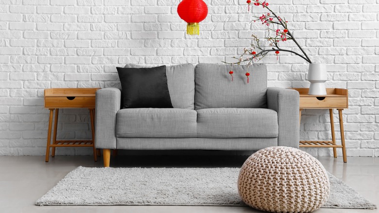 knitted pouf in living room