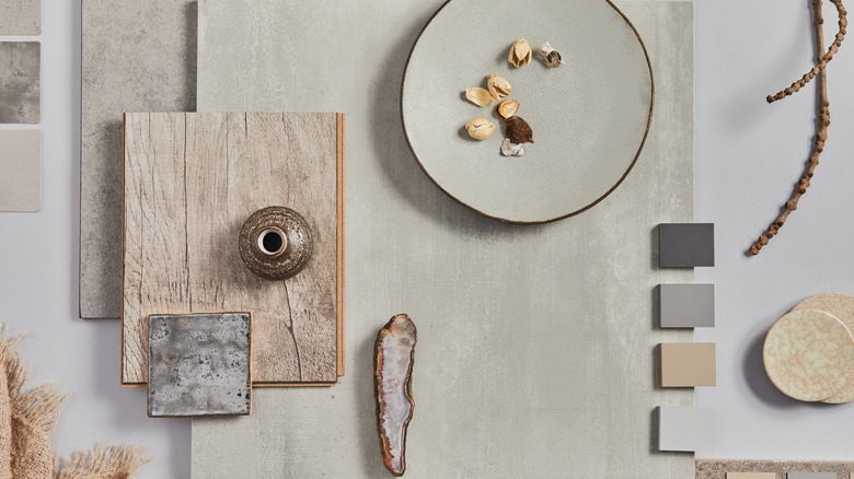 plate and wood with neutral colors