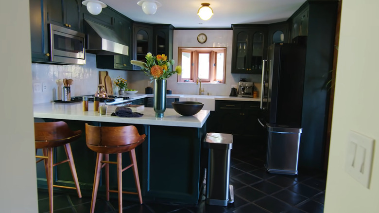 G-Eazy's dark green kitchen 