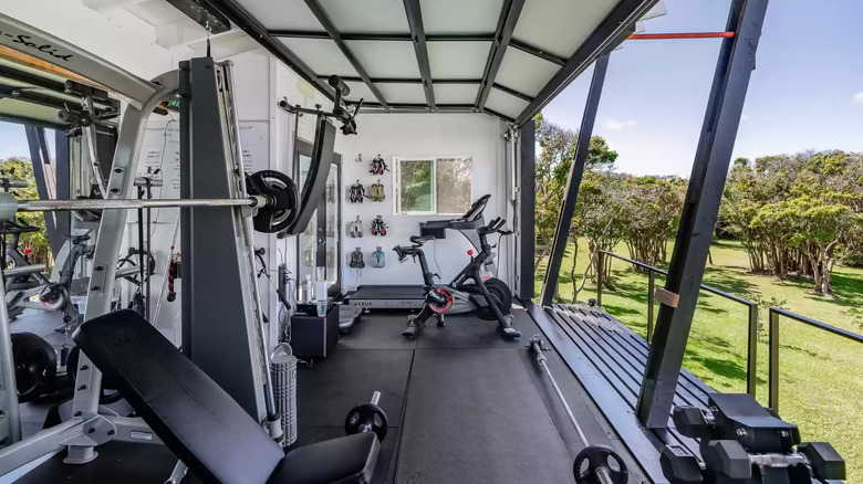 Exercise room overlooking property