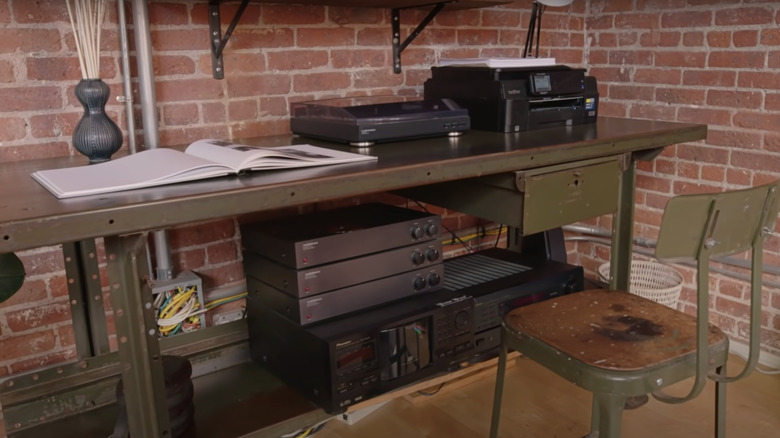 army green desk and chair