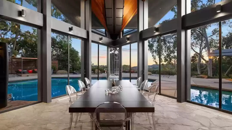 living room overlooking pool