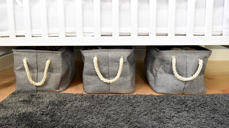 gray fabric bins