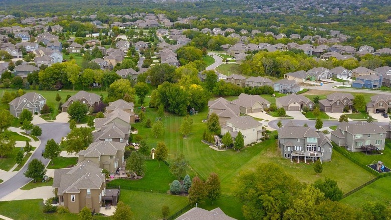 neighborhood houses in suburbs aerial 