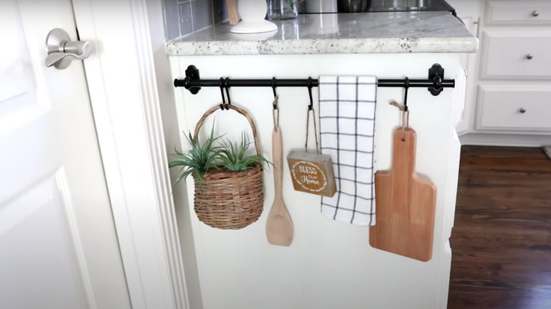 various kitchen items on rack