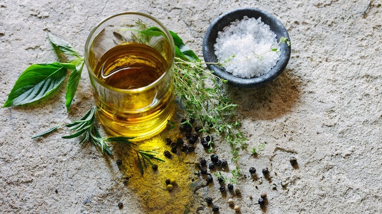 Olive oil and table salt