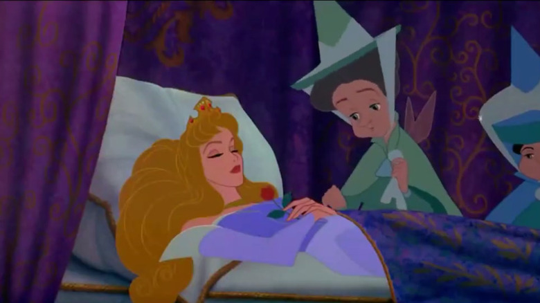 The fairies watch over Sleeping Beauty