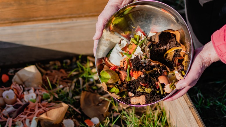 food scraps in compost pile