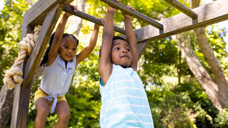 Kids playing on monkey bars