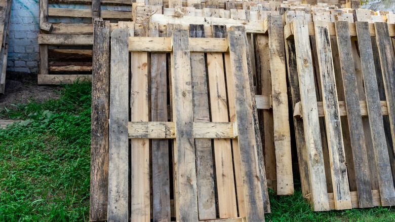 stacks of wooden pallets