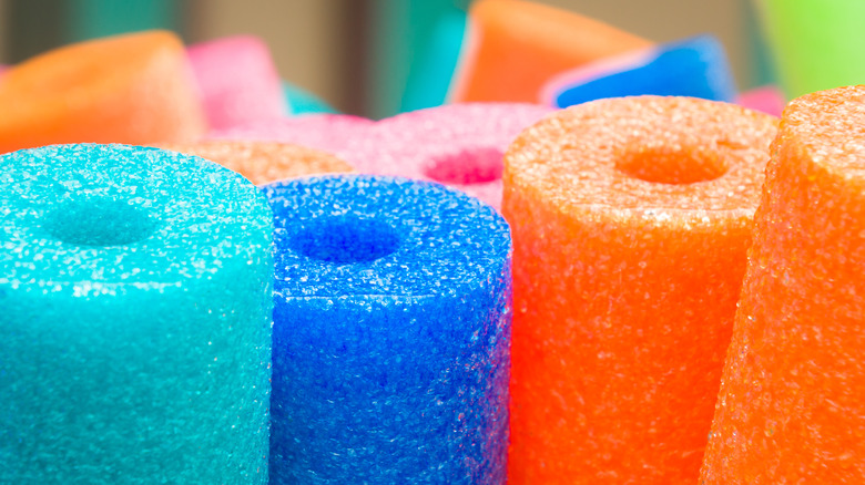 close up of pool noodles