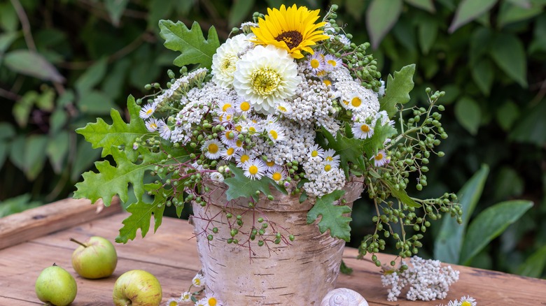 Pot of wildflowers including yarrow