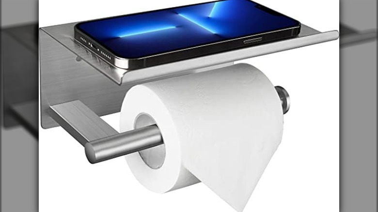 Phone on toilet paper holder