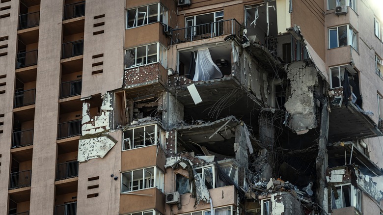 a destroyed residential building in Kyiv