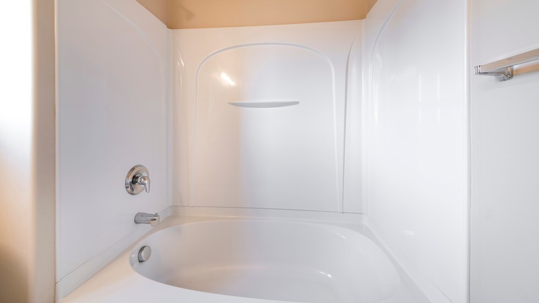 Closeup alcove tub shower