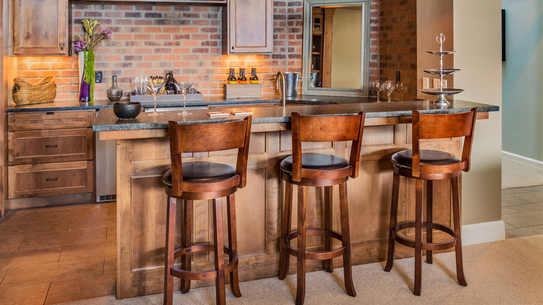 Brick and wood home bar