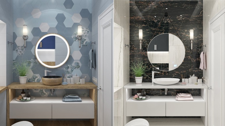 double image of modern bathrooms