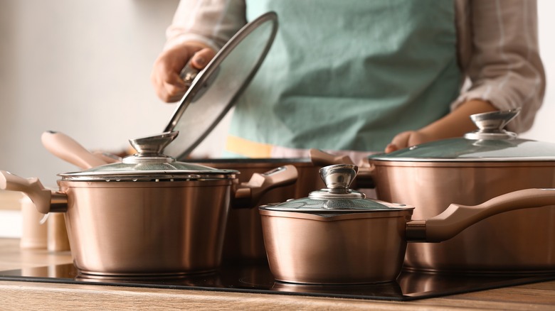 copper pots in kitchen