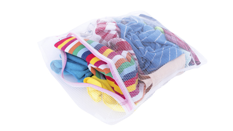 mesh laundry bag with clothes