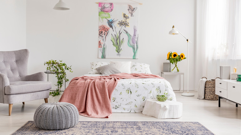 bedroom decorated with floral accents