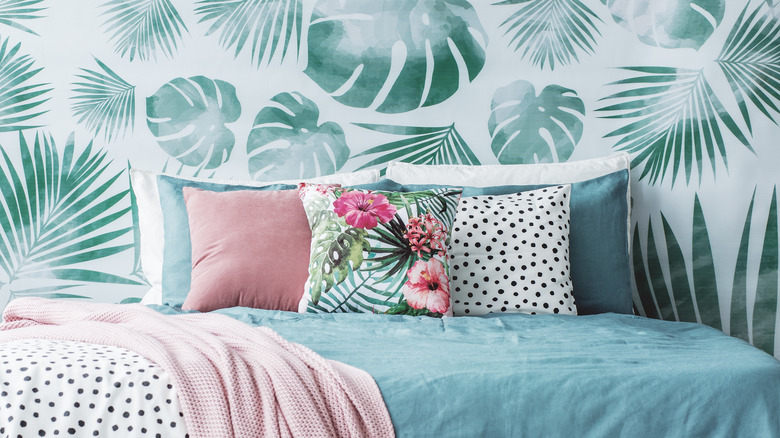 large print wallpaper and pillow