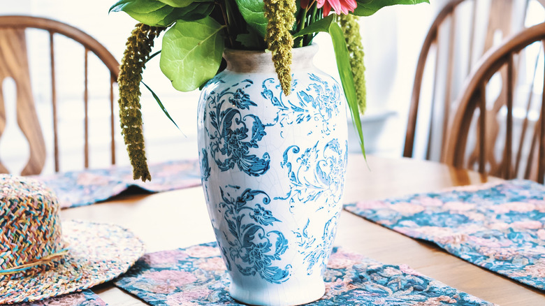 pink and blue floral placemats