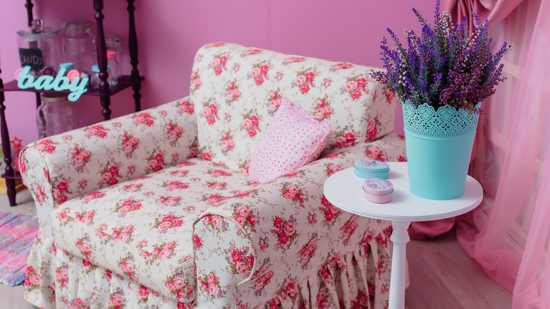 floral pattern armchair with flowers